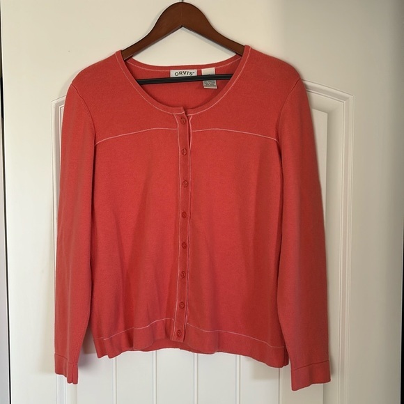 Orvis Cashmere Cotton Corral Pink Cardigan Button Sweater Women’s Size Medium‎ - Picture 1 of 10